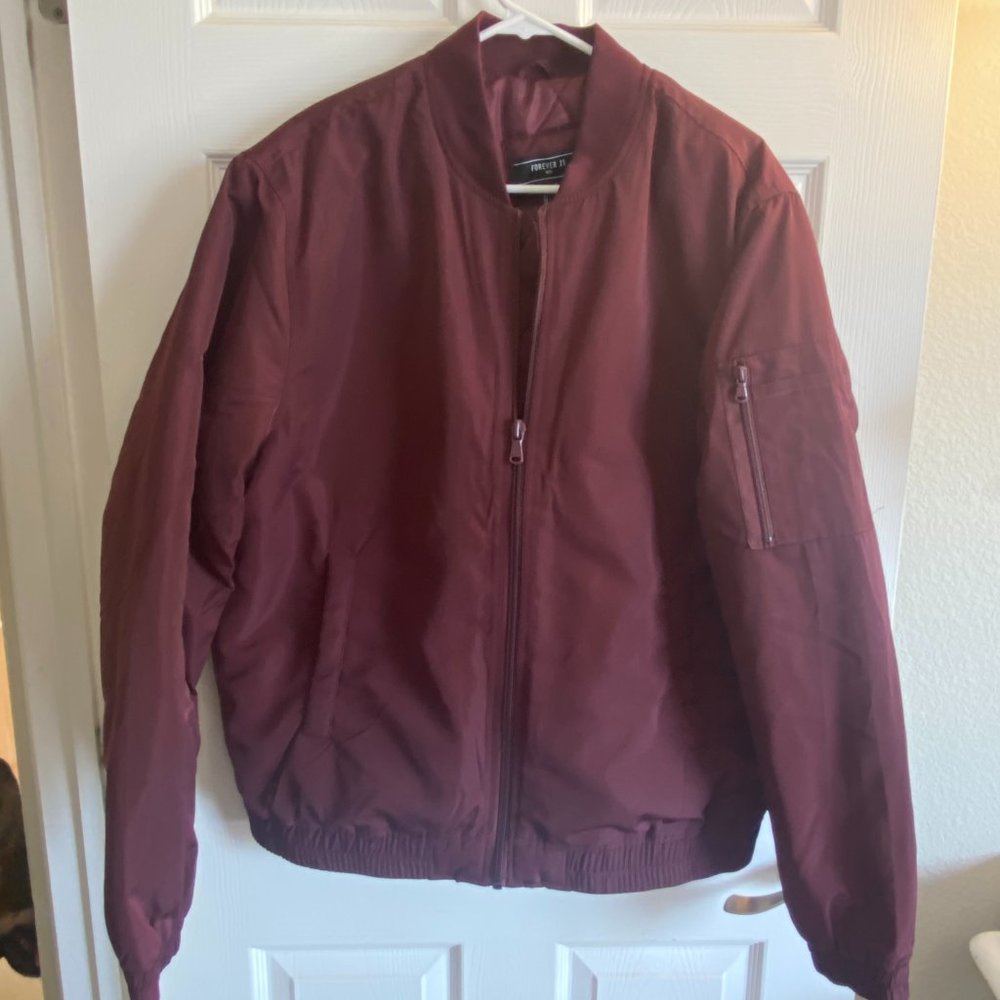 Puffer Quilted Bomber Weatherproof Jacket Mens Size XL Wine Maroon Forever 21